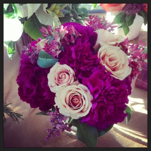 Deep Garnet colored carnations are a good foil to these camel roses- my new obsession! 