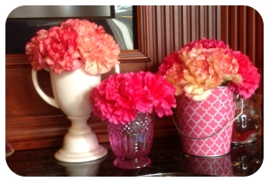 Pink Carnations in different vases