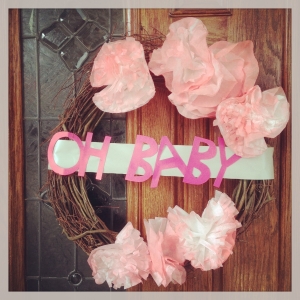 Oh, Baby Grapevine Wreath with Hand Dyed Coffee Filter Flowers.  